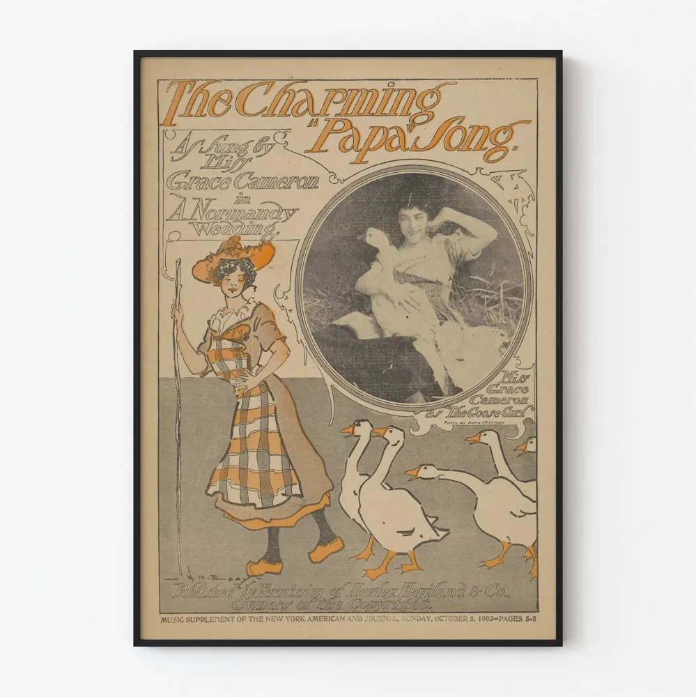 Vintagejuliste Charming Papa Song -kuvituksella ja valokuvalla 1900-luvulta