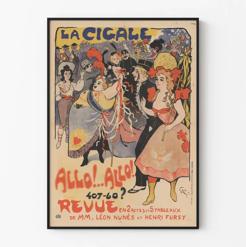 Vintagejuliste La Cigale Allo Allo -näytelmä seinäkoriste retro