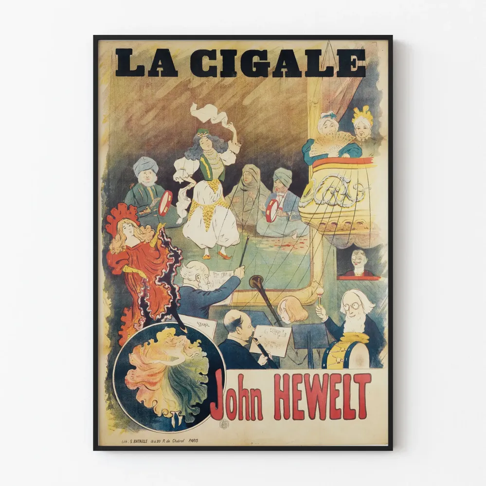 Vintagejuliste La Cigale John Hewelt seinäkoristeeksi