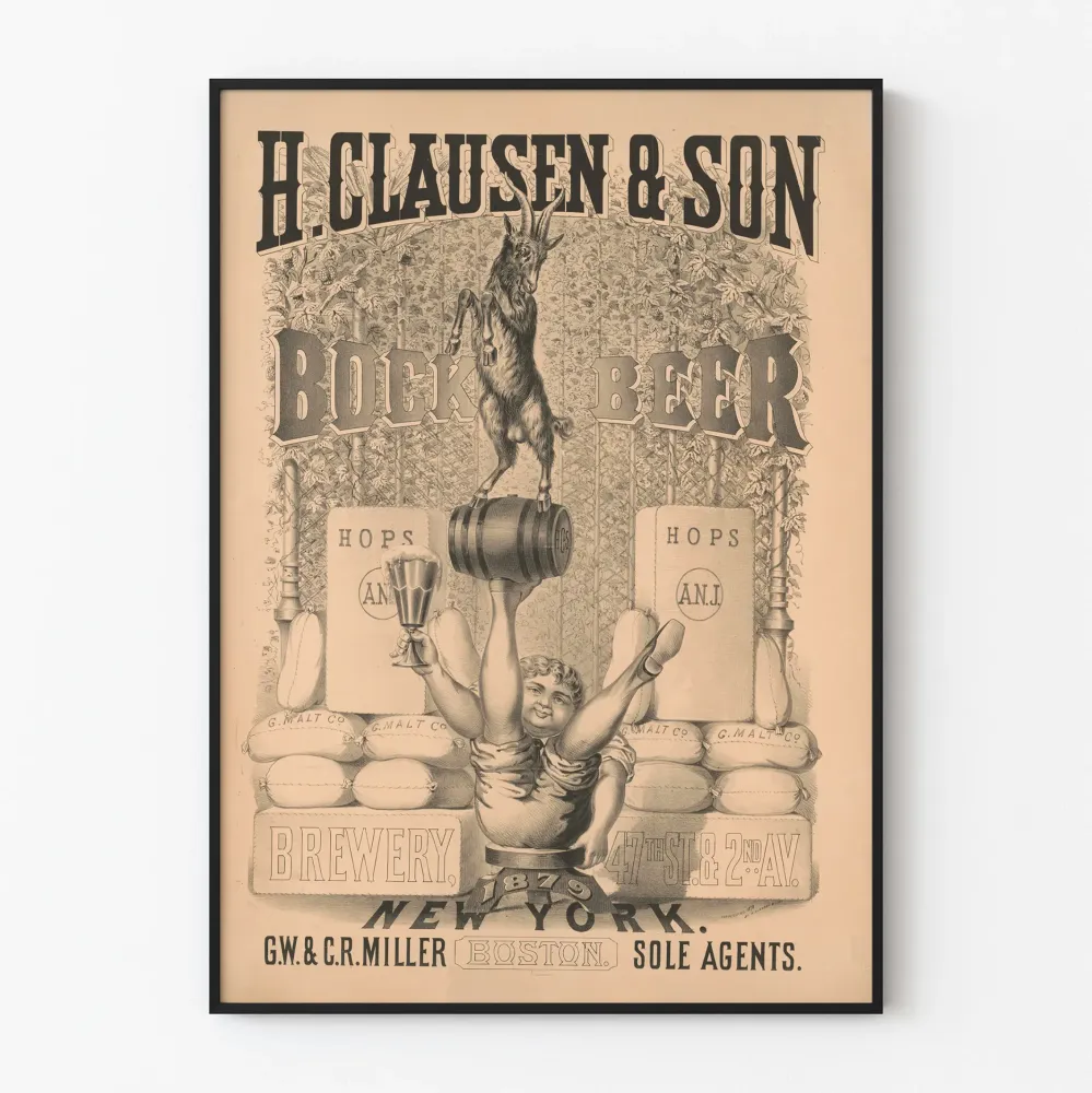 Vintagejuliste H. Clausen & Son Bock Beer New York