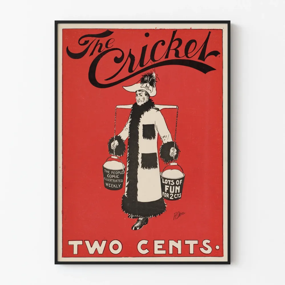 Vintagejuliste Cricket Two Cents punainen ja musta