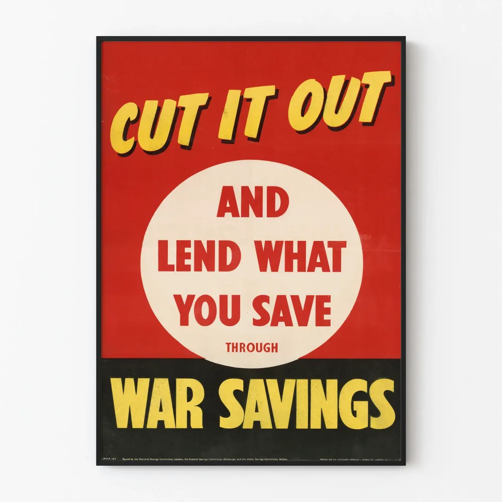 Vintagejuliste Cut It Out War Savings - Retro seinäkoristelu