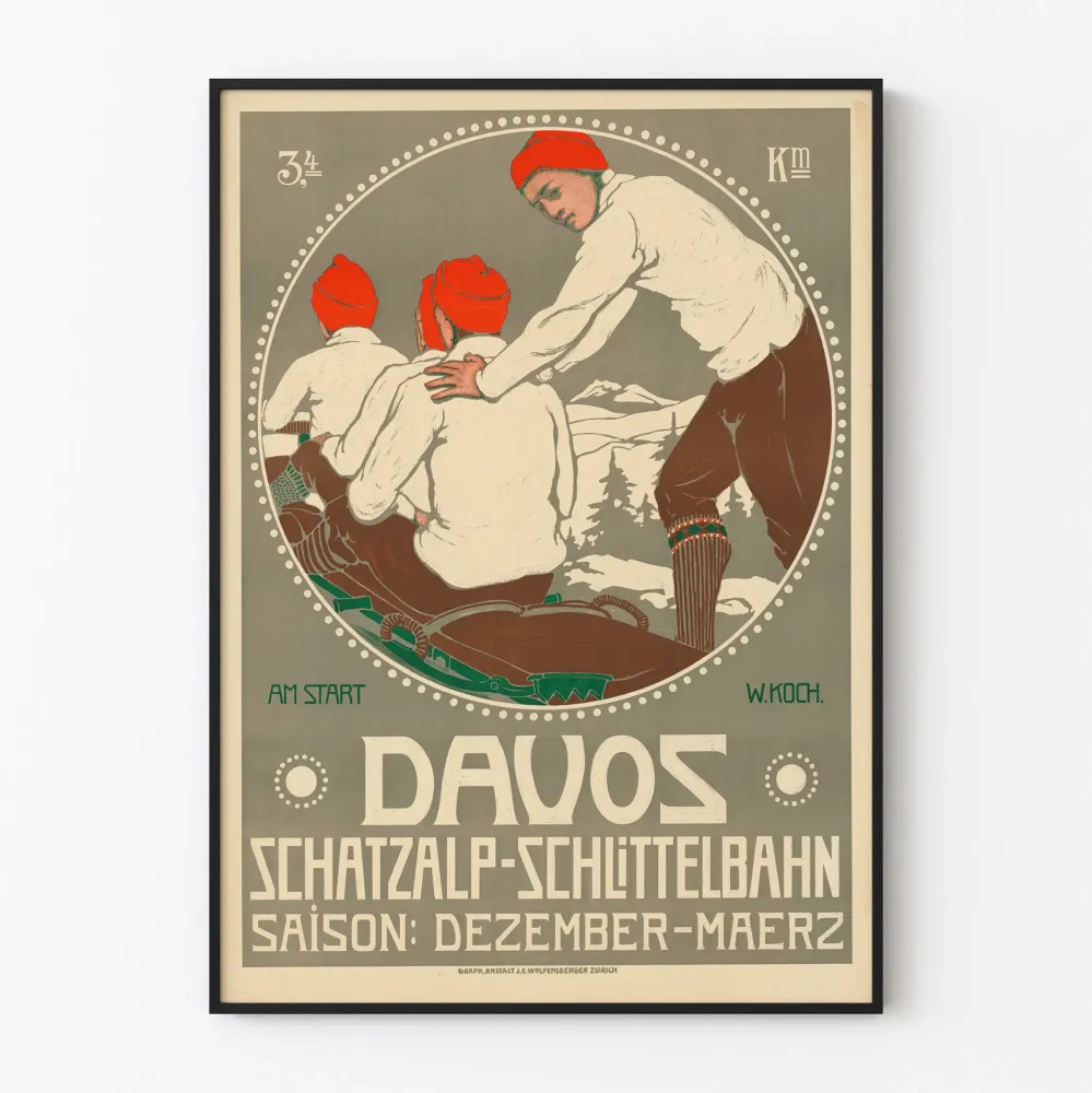 Vintagejuliste Davos Schatzalp Hiihtorata talvi