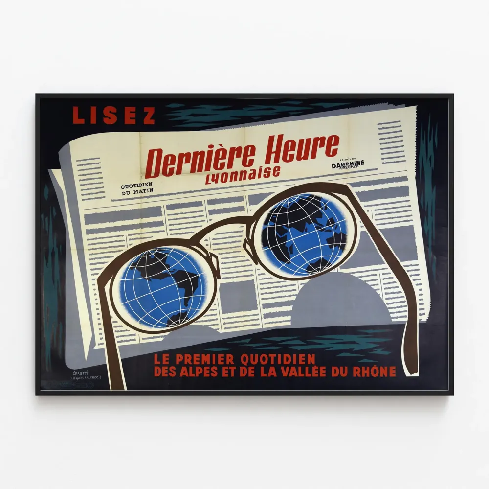 Vintagejuliste Dernière Heure Lyonnaise - Seinän koristelu sanomalehti