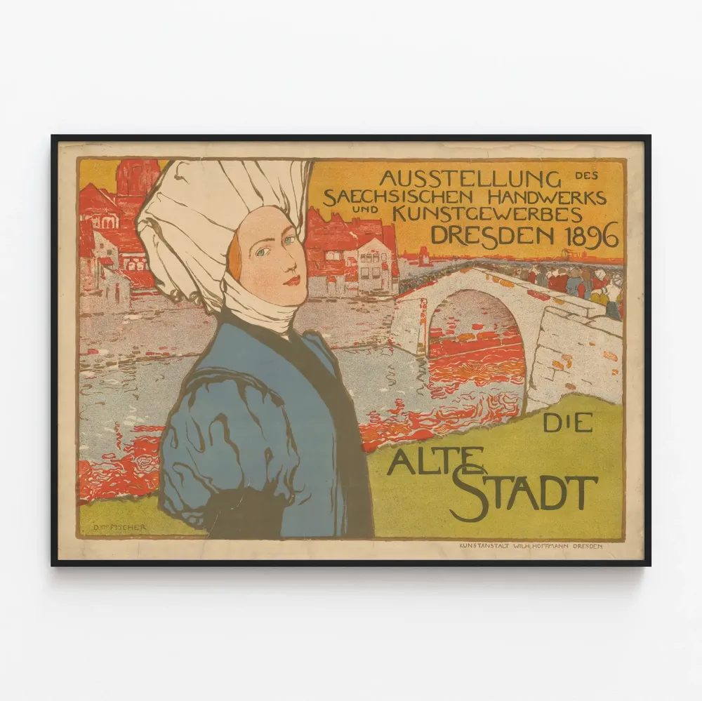 Vintagejuliste Die Alte Stadt - Käsityön ja koristeellisten taiteiden näyttely Dresdenissä 1896