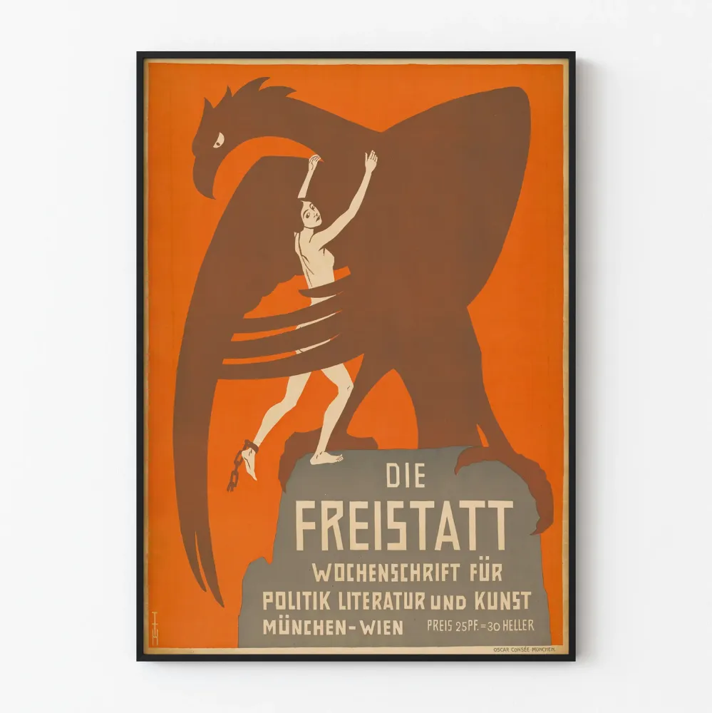 Vintagejuliste Die Freistatt poliittiseen ja taiteelliseen seinäkoristukseen