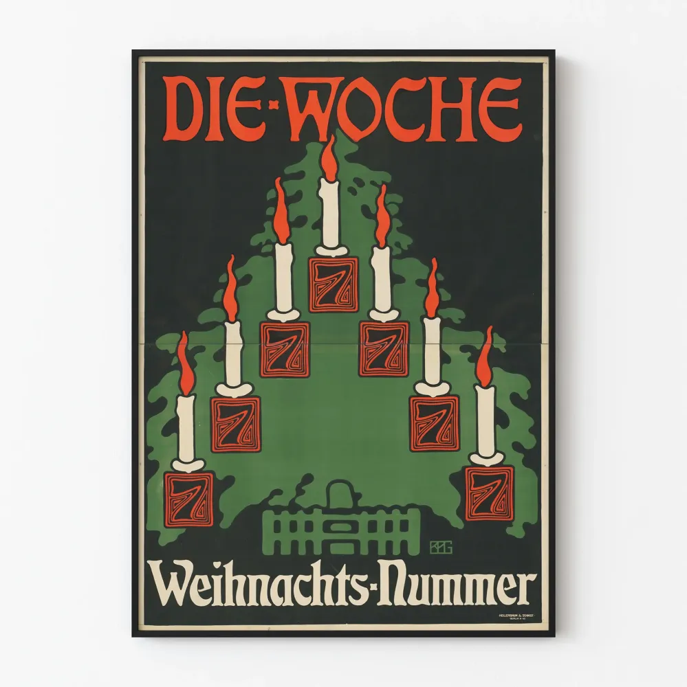 Vintagejuliste Die Woche joulunumero kynttilöineen