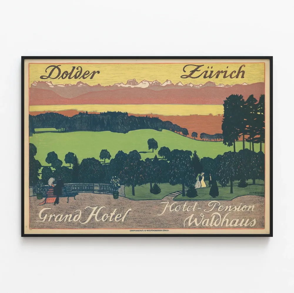 Vintagejuliste Dolder Grand Hotel Zürichin seinäkoristukseen