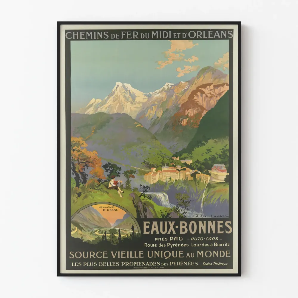 Vintagejuliste Eaux-Bonnes Pyrénées Midi- ja Orléansin rautatieasemat
