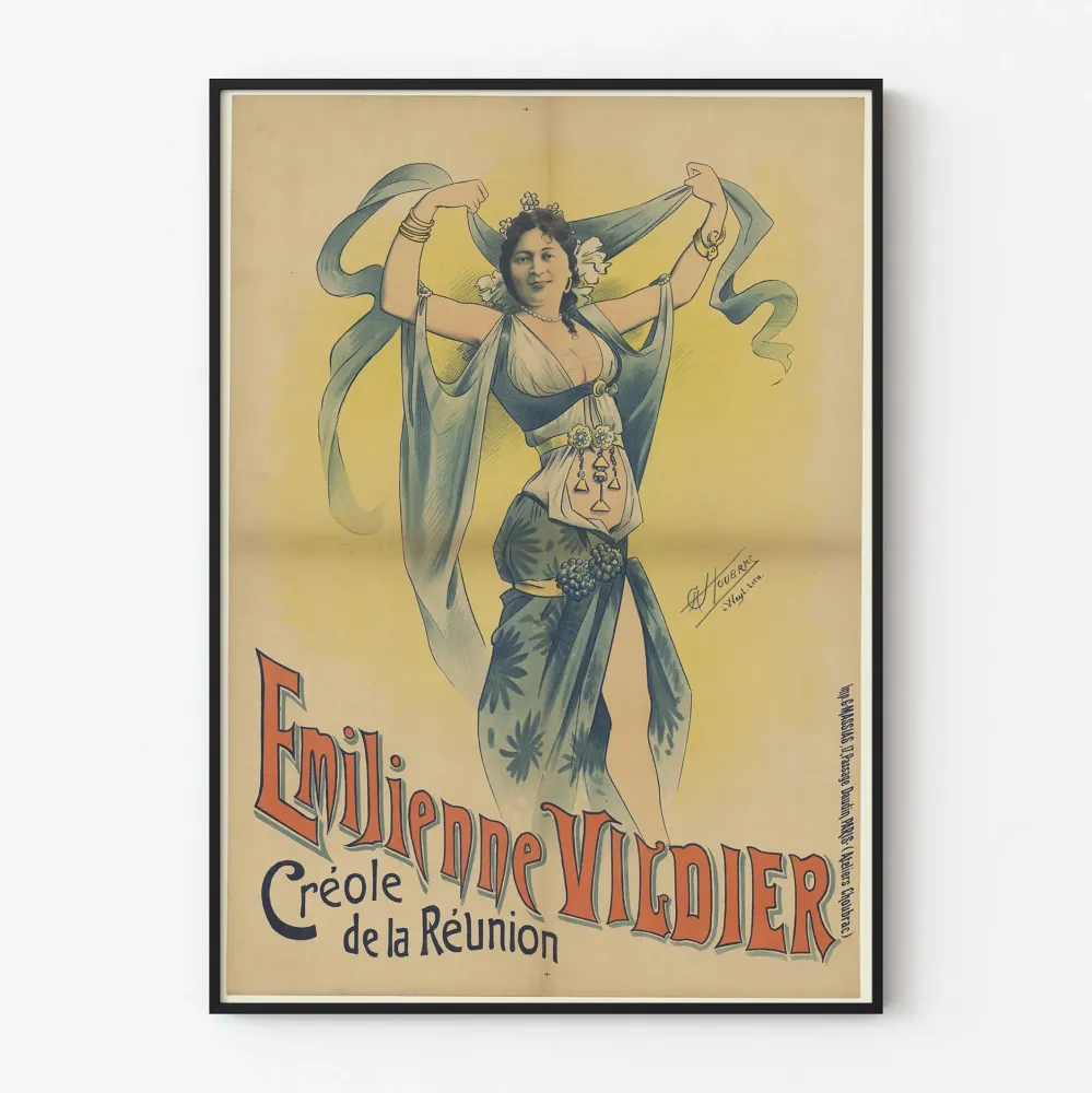 Vintagejuliste Emilienne Vildier Réunionin kreoli