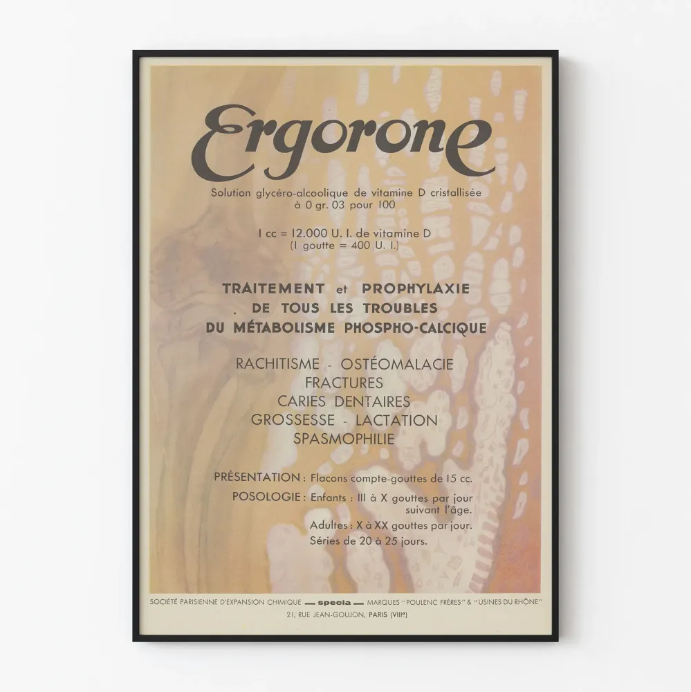 Vintagejuliste Ergorné - Vitamiini D ja luuston terveys mainos
