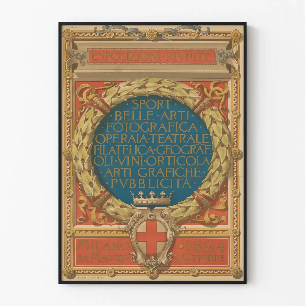 Vintagejuliste Esposizioni Riunite Milan 1894 seinäkoristelu