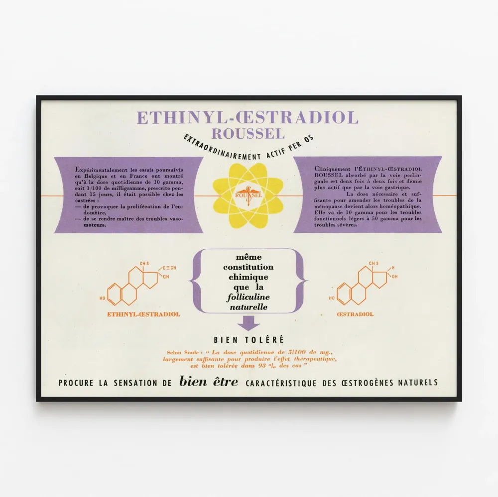 Vintagejuliste Ethinyl-Oestradiol Roussel - Tieteellinen seinäkoristelu