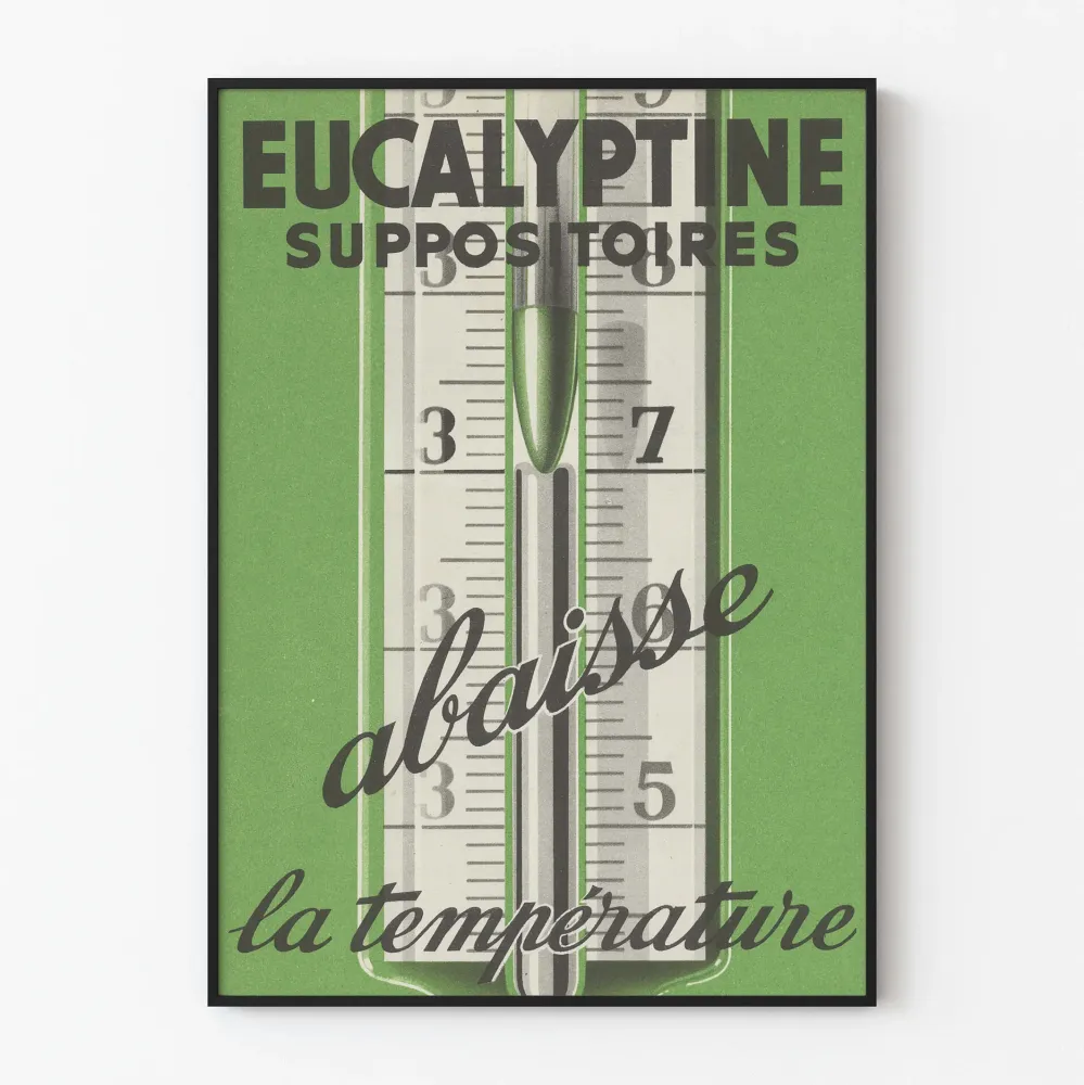 Vintagejuliste Eucalyptine alentaa lämpötilaa - retroseinäsuunnittelu