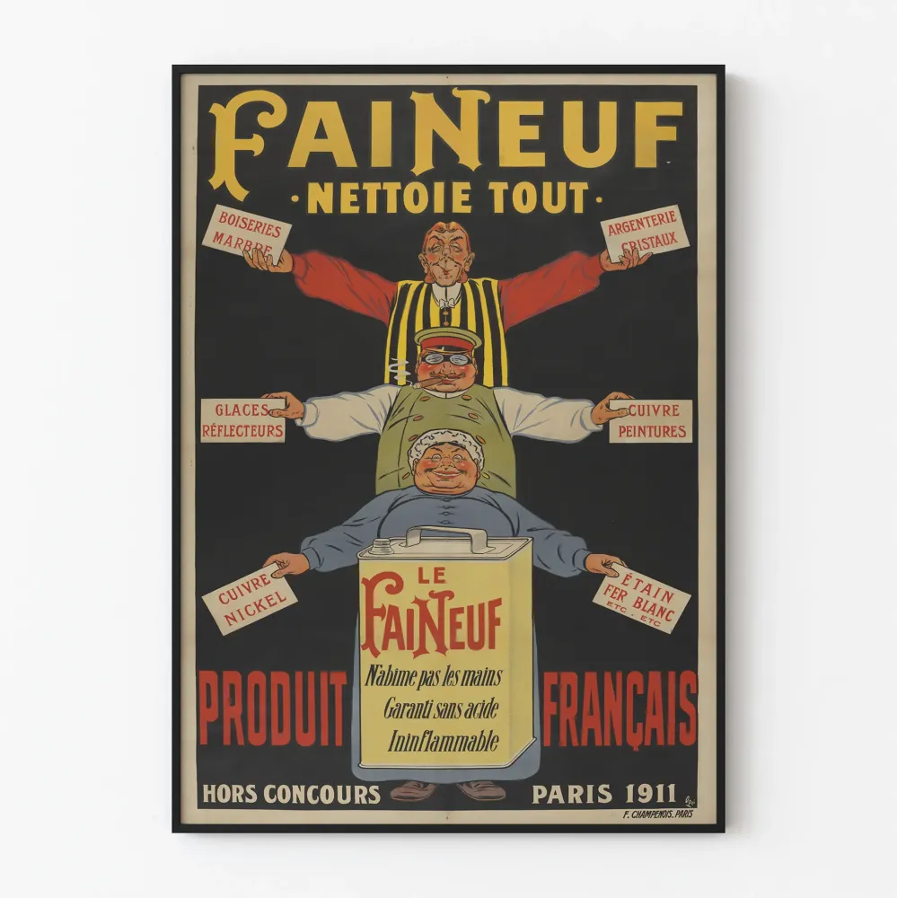 Vintagejuliste Faineuf Nettoie Tout - Retroseinän koriste tuote Ranskasta