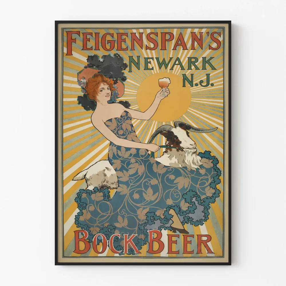 Vintagejuliste Feigenspan's Bock Beer Newark