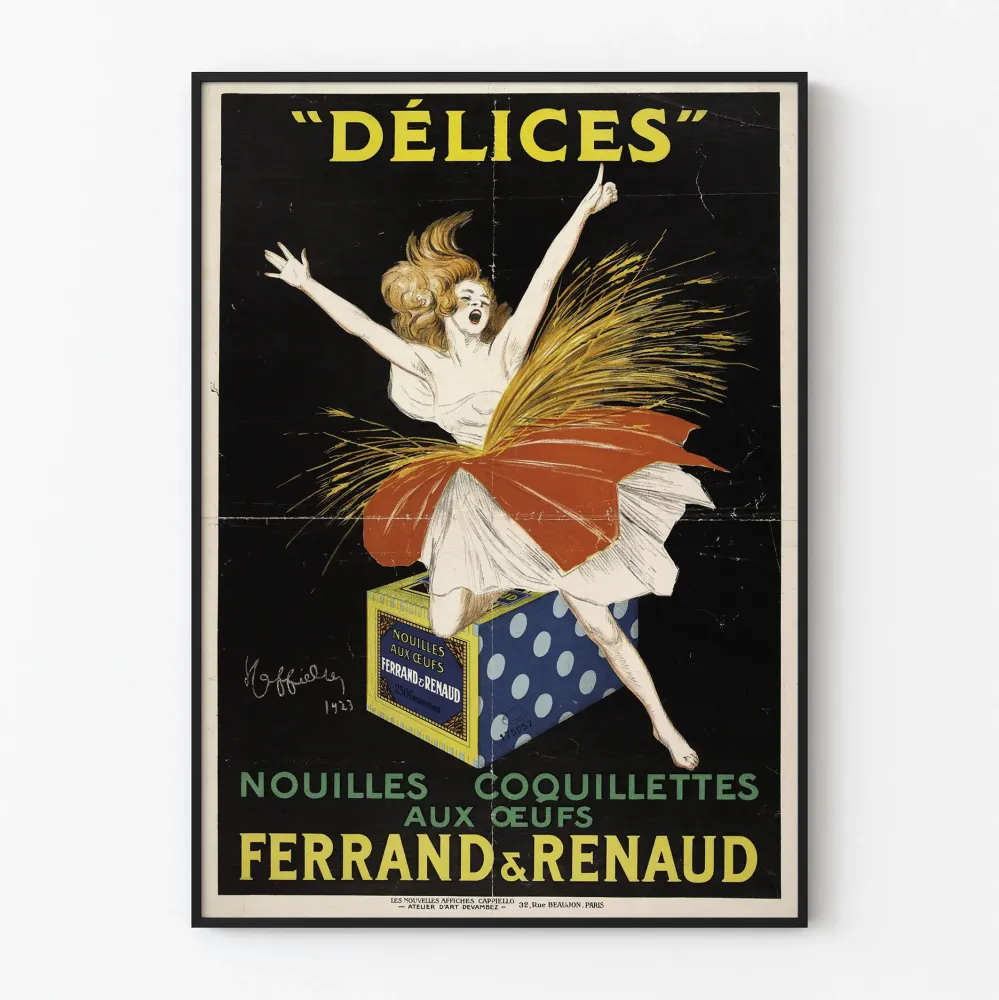 Vintagejuliste Ferrand & Renaud - Herkulliset nuudelit coquillettes ja munat
