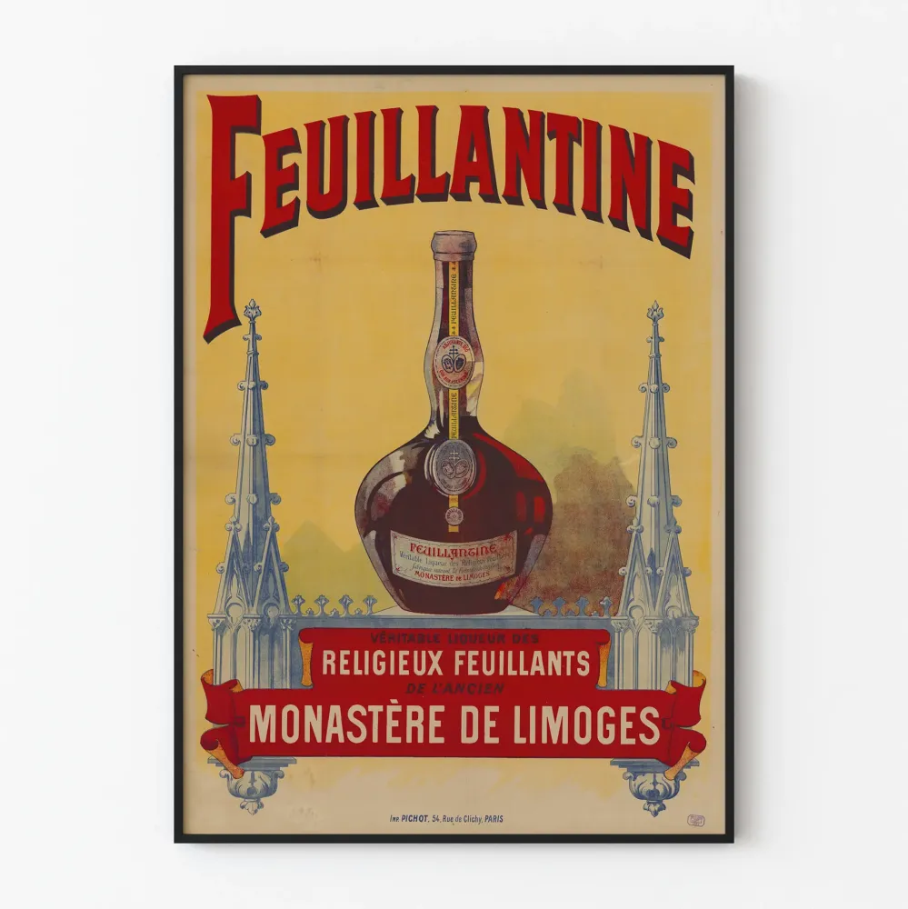 Vintagejuliste Feuillantine-likööri Limogesin luostarista