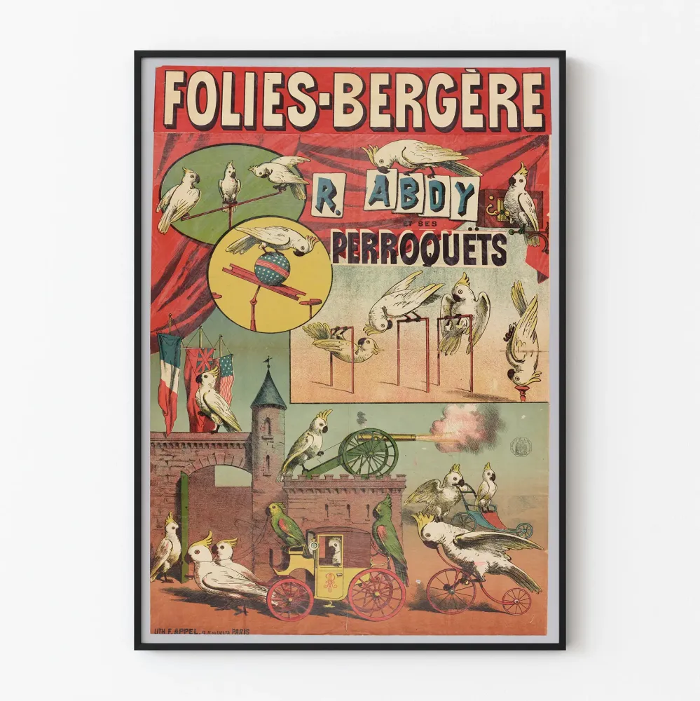 Vintagejuliste Folies Bergère R. Abdy ja papukaijansa