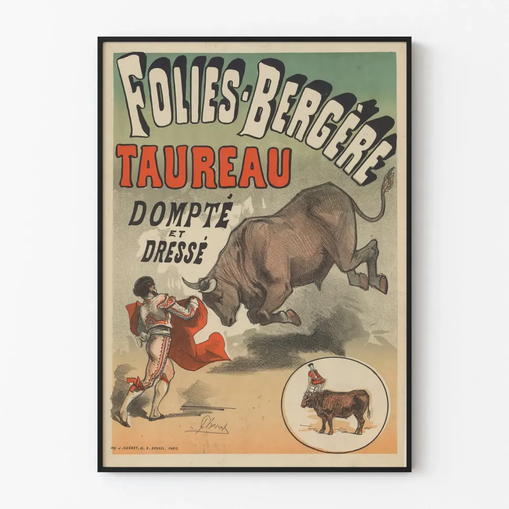 Vintagejuliste Folies Bergère Härkäkesytetty ja koulutettu seinäkoristeluun