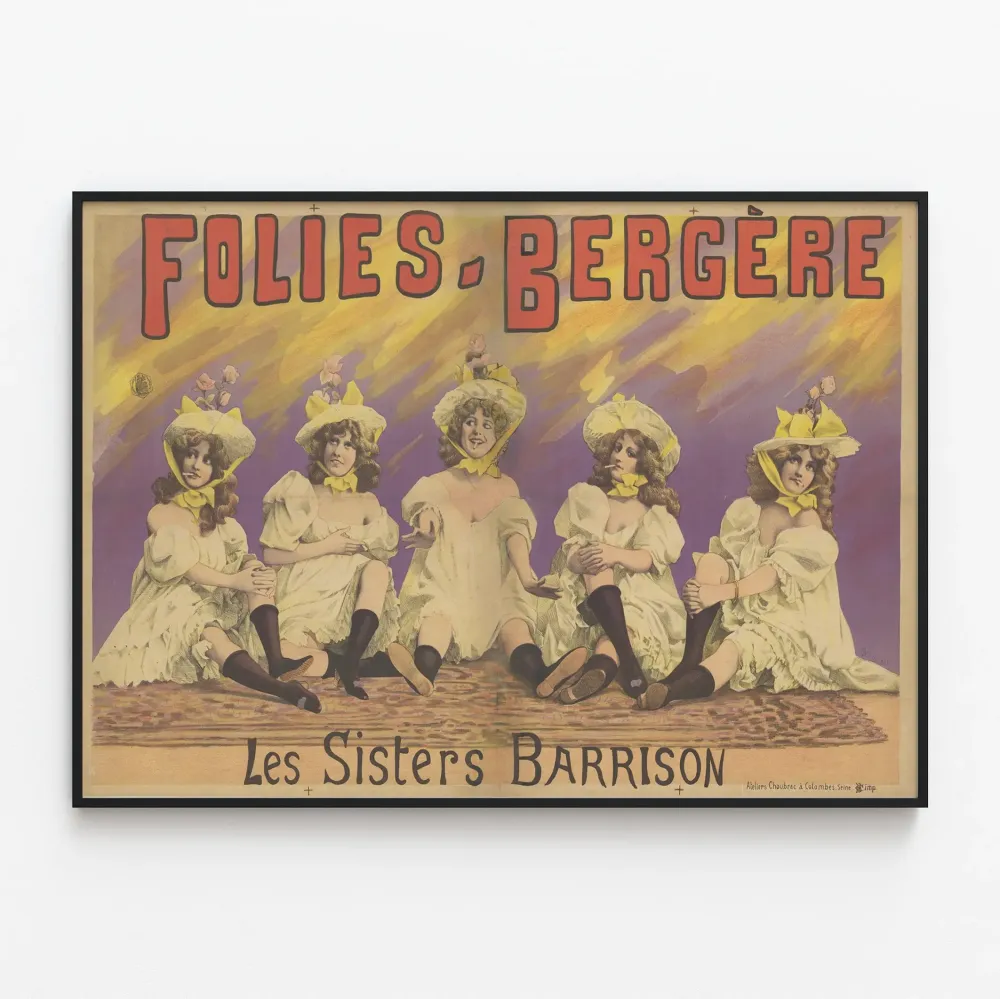 Vintagejuliste Folies Bergère Les Sisters Barrison - Retroseinustarakenne