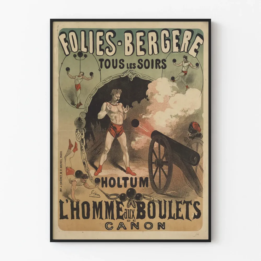 Vintagejuliste Folies Bergère - L'homme aux boulets de canon