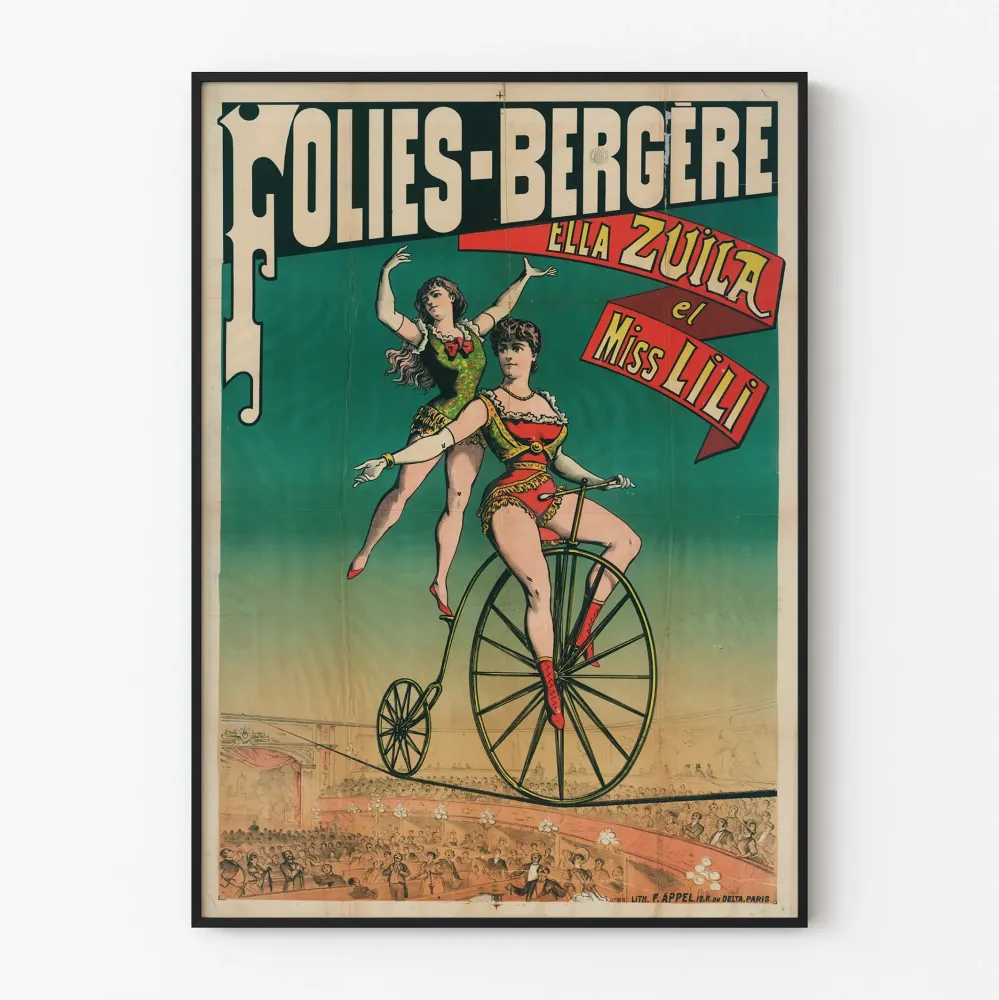 Vintagejuliste Folies-Bergère Ella Zuila ja Miss Lili