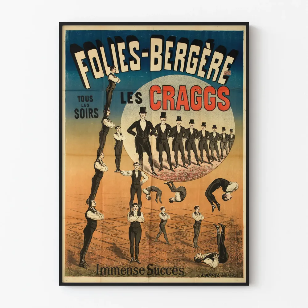 Vintagejuliste Folies-Bergère Les Craggs akrobaattinen esitys