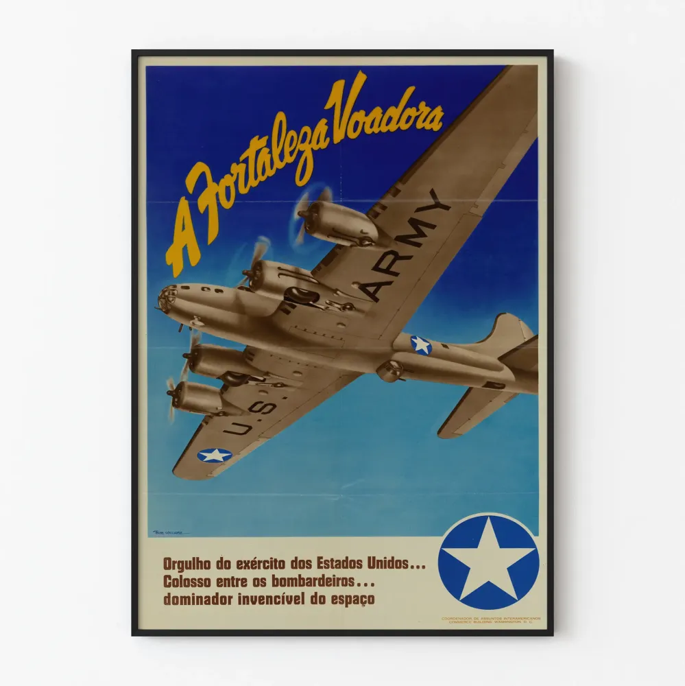 Vintagejuliste Fortaleza Voadora - Ilmakuvausseinäkoristelu Amerikan ilmailusta