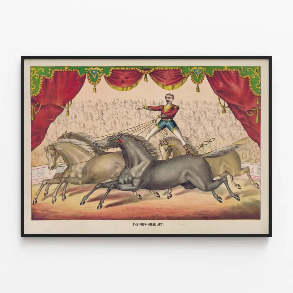 Vintagejuliste « Four-Horse Act » – Sirkus- ja hevospintainen seinäkoriste