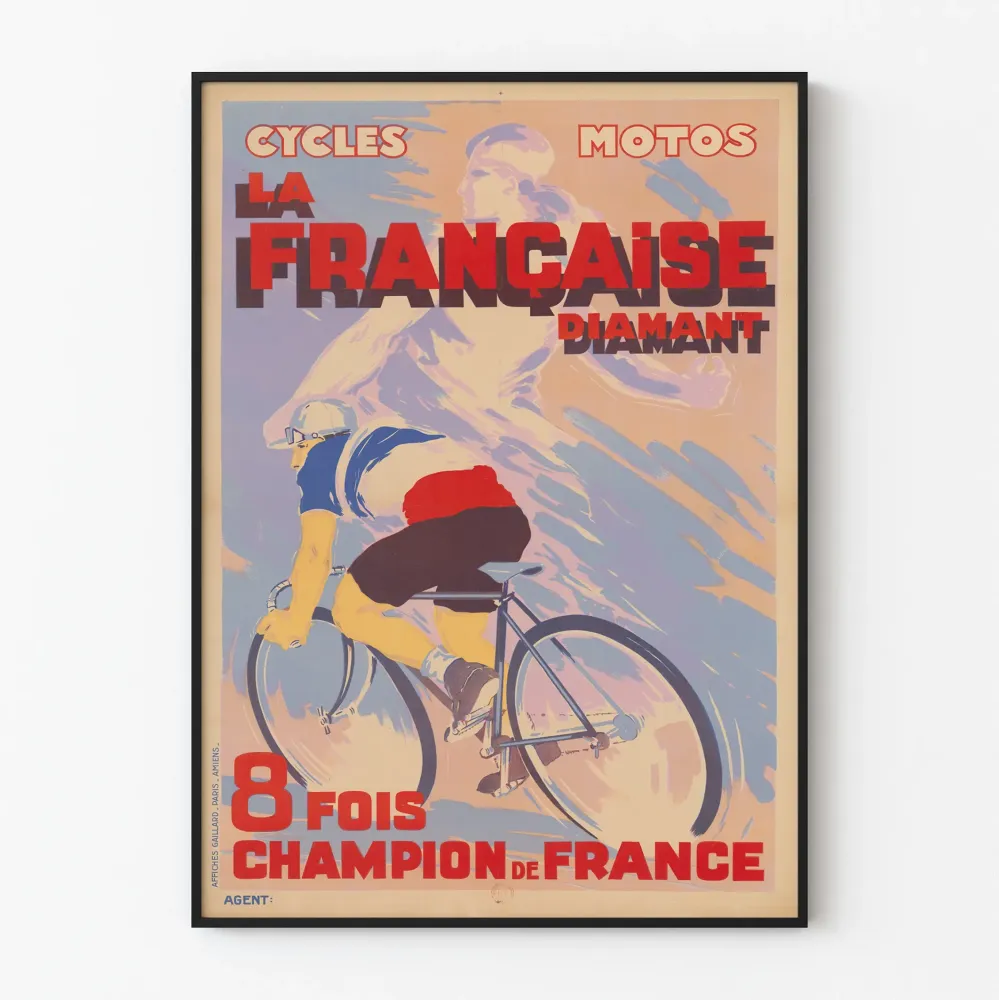 Vintagejuliste La Française Diamant Champion de France 8 fois - Urheilullinen seinäkoriste