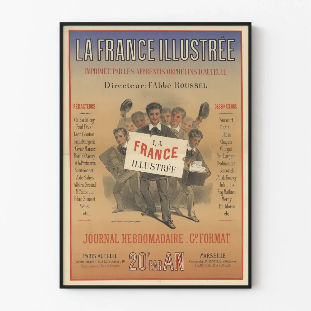 Vintagejuliste La France Illustrée oppilaiden orpot Auteuililta
