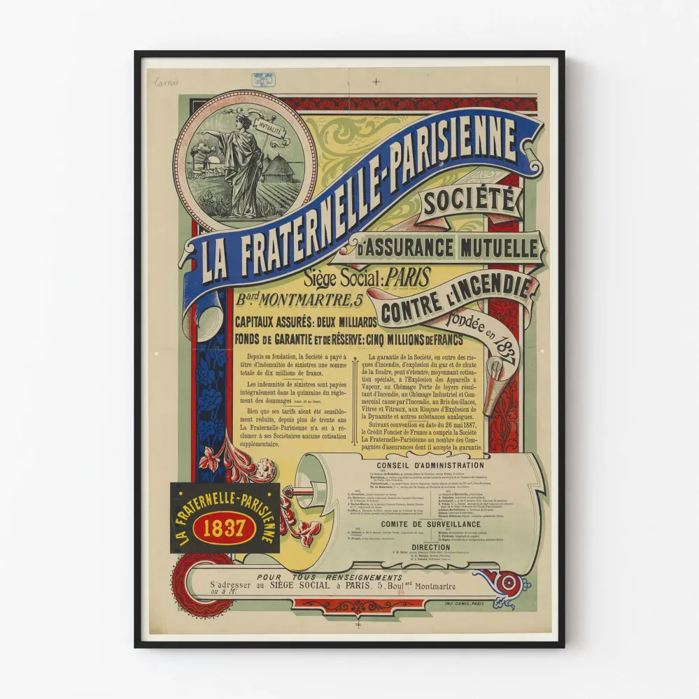 Vintagejuliste La Fraternelle Parisienne Société d'Assurance Mutuelle contre l'Incendie