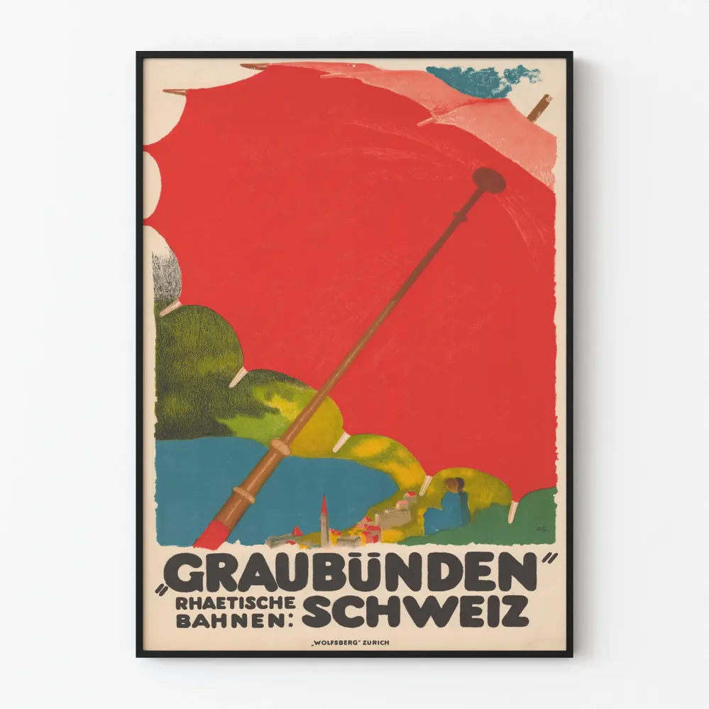 Vintagejuliste Graubünden Rhaetische Bahnen Suisse - Vintage-seinäkoristelu