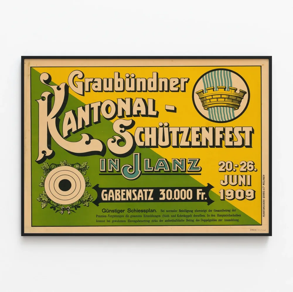 Vintagejuliste Graubündner Kantonal Schützenfest 1909