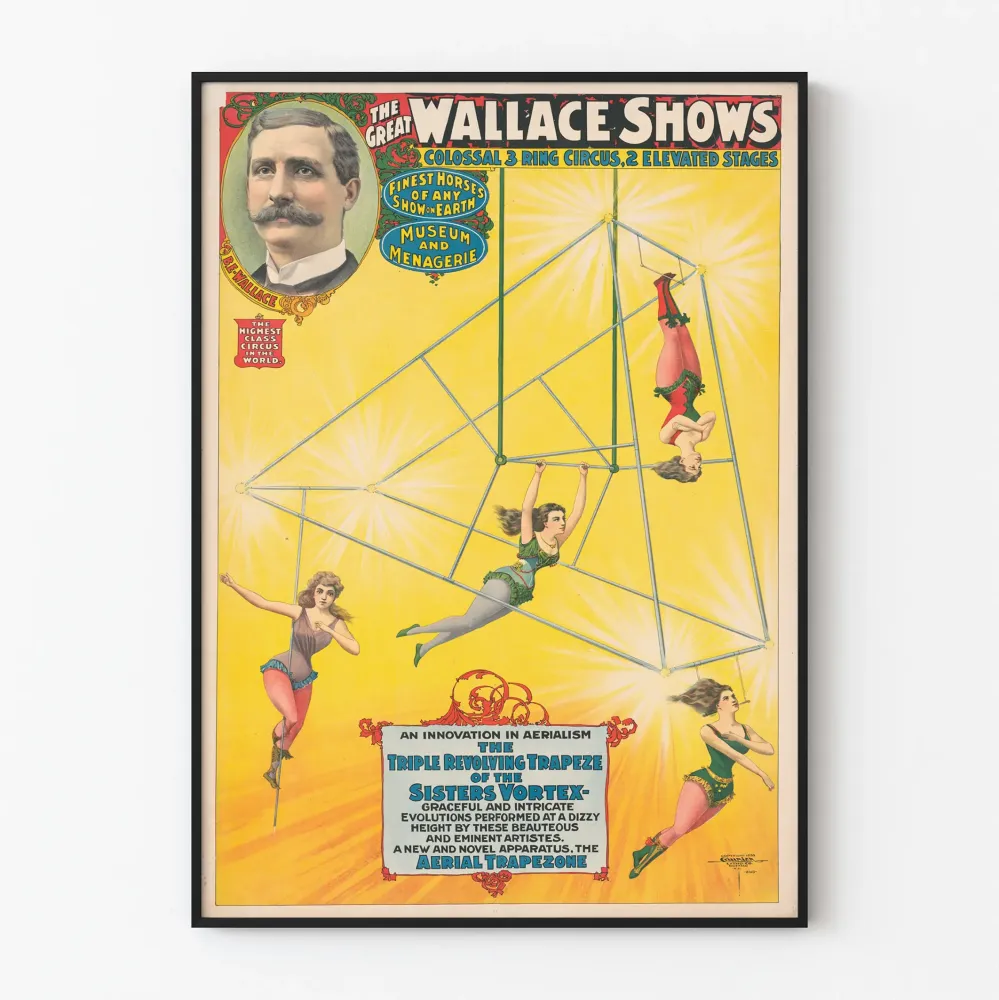 Vintagejuliste Great Wallace Shows - Vortex-siskojen kolminkertainen trapetsinpyöritys