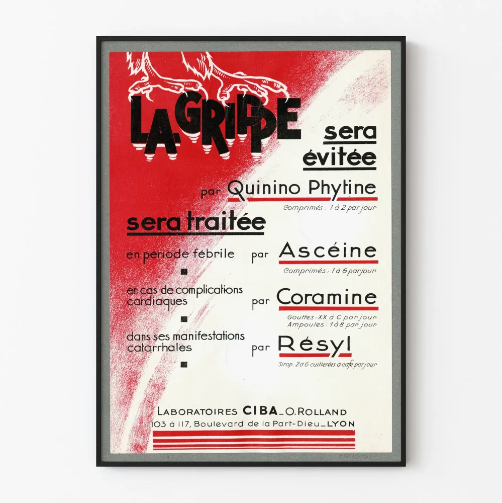 Vintagejuliste La Grippe - Lääketieteellinen seinäkoriste