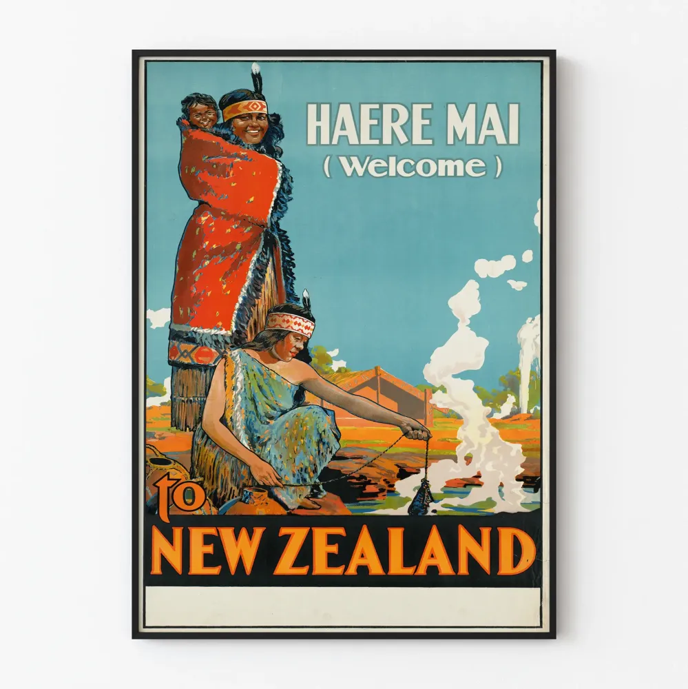 Vintagejuliste Haere Mai Tervetuloa Uuteen-Seelantiin