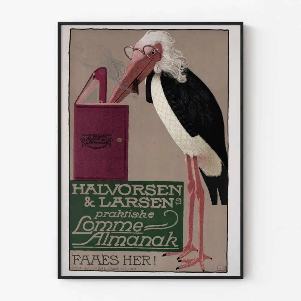 Vintagejuliste Halvorsen & Larsen Lomme Almanakka Sisustustarra