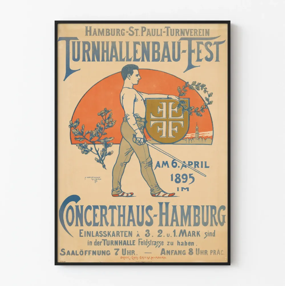 Vintagejuliste Hamburg St. Pauli Turnverein - Urheilutapahtuman seinäkoristelu 1895