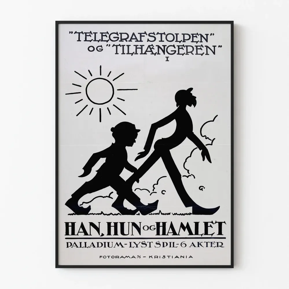 Vintagejuliste 'Han, Hun og Hamlet' -tyylinen siluetti