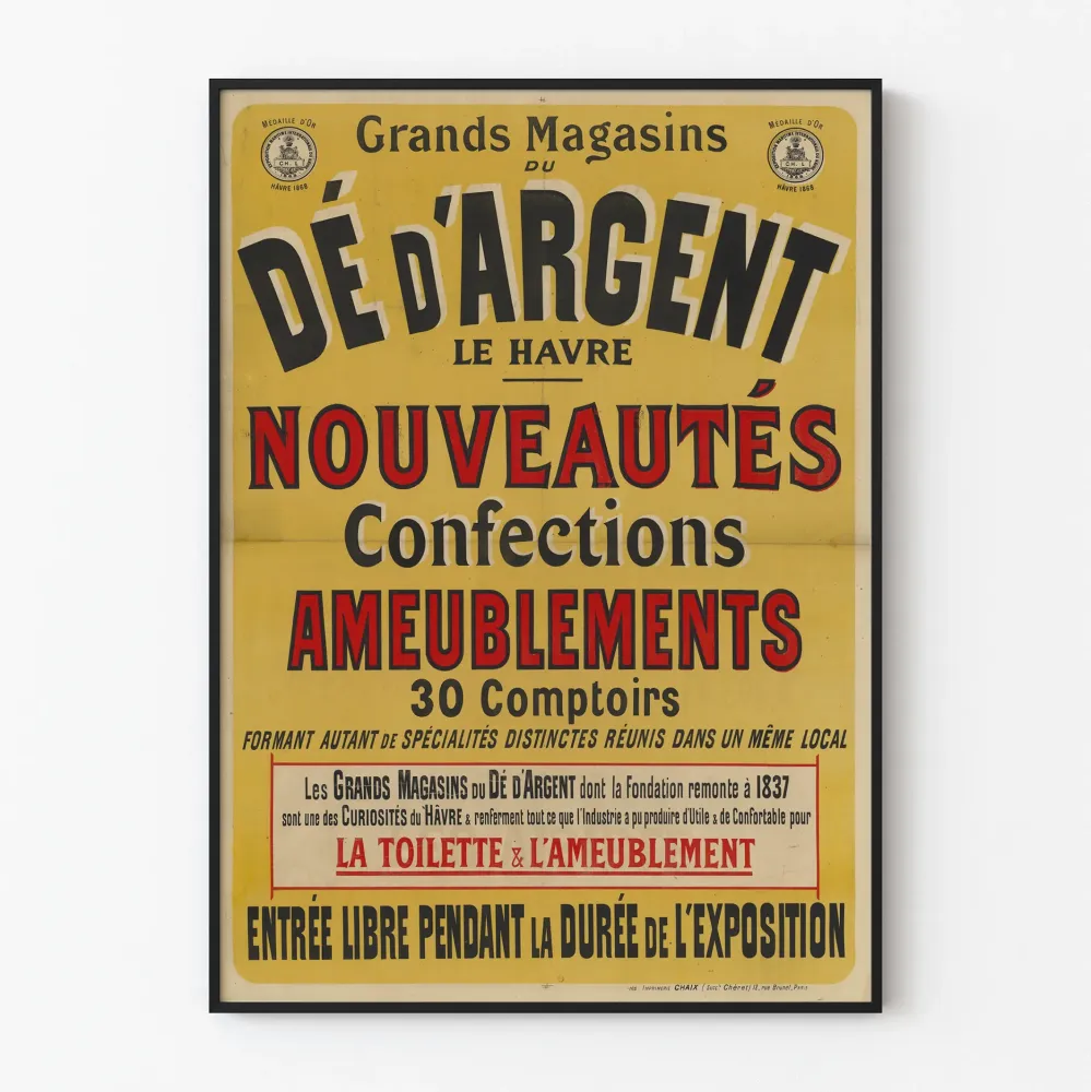 Vintagejuliste Le Havre'n hopearahan suurista tavarataloista