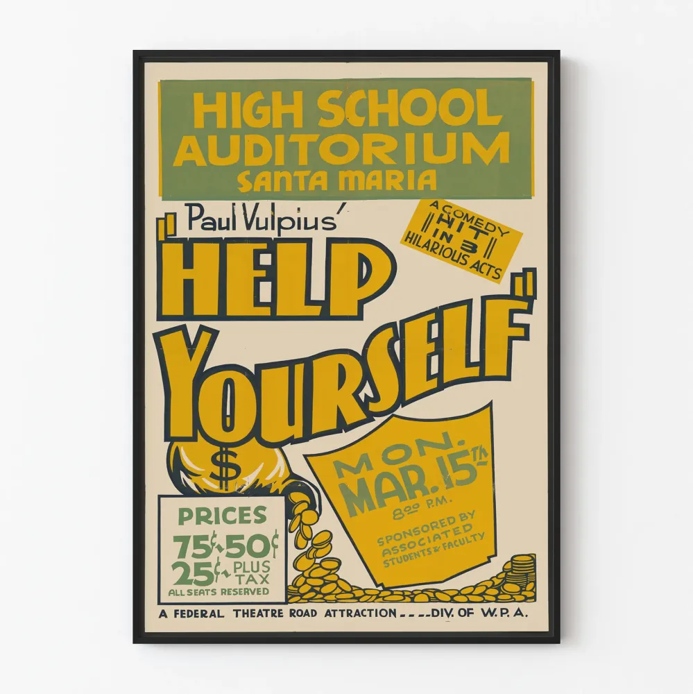 Vintagejuliste Help Yourself - Teatterin retroseinäkoristelu