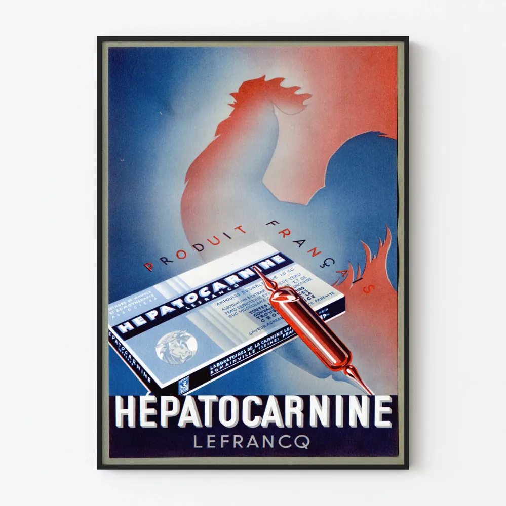 Vintagejuliste Hepatocarnine Lefrancq - retroseinäkoristelu