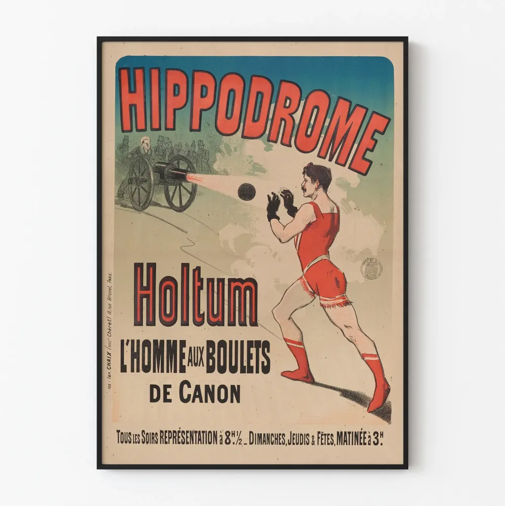 Vintagejuliste Hippodrome Holtum L'homme aux boulets de canon
