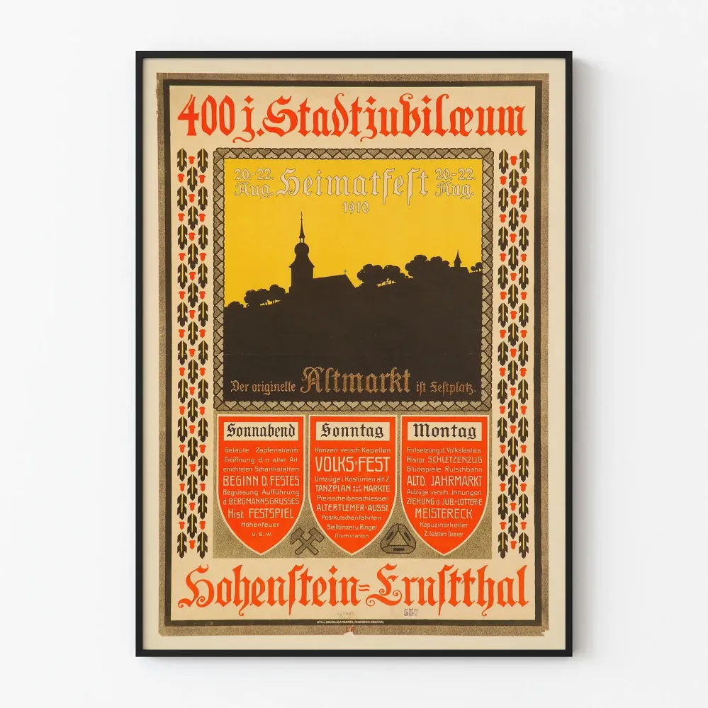 Vintagejuliste Hohenstein-Ernstthalin 400-vuotisjuhla 1910
