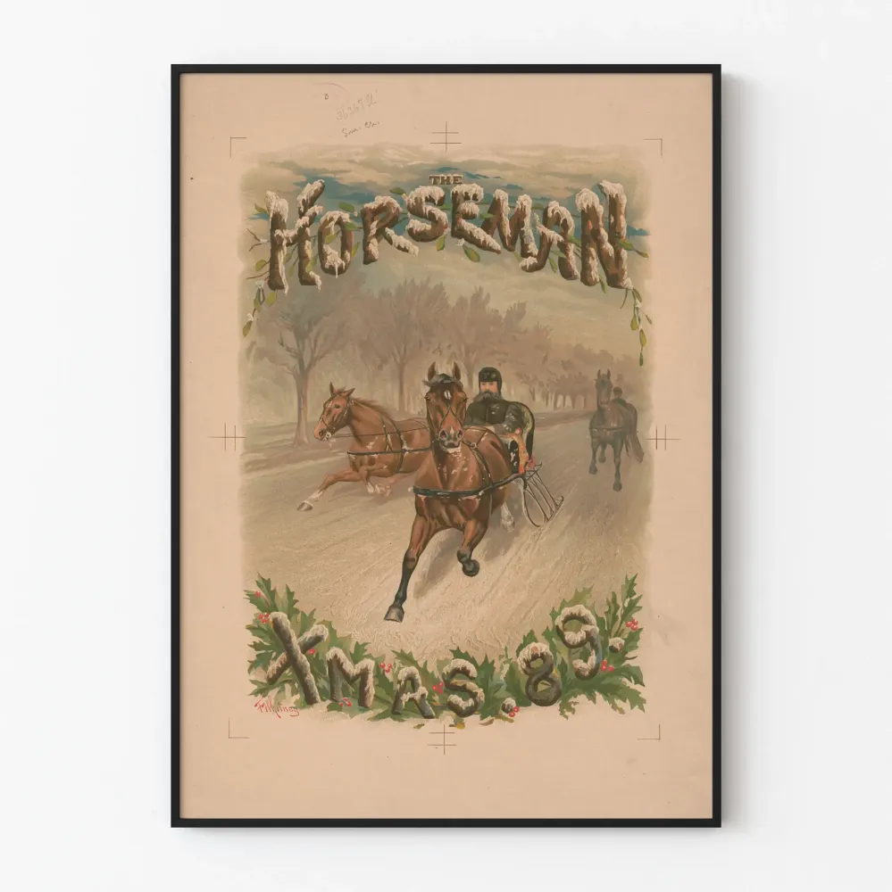 Vintagejuliste ' Horseman Xmas 89' seinäkoristeena