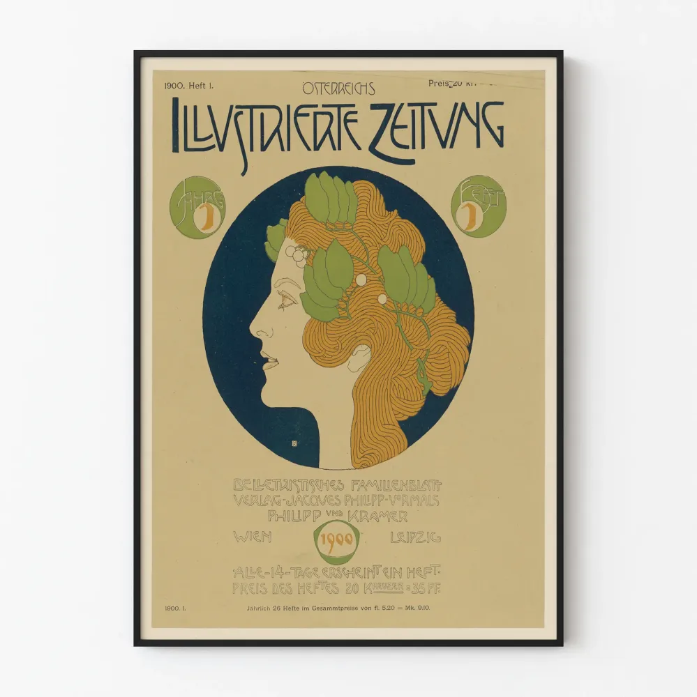 Vintagejuliste Itävallan Kuvailtu Lehti 1900 - Art nouveau -seinän koriste