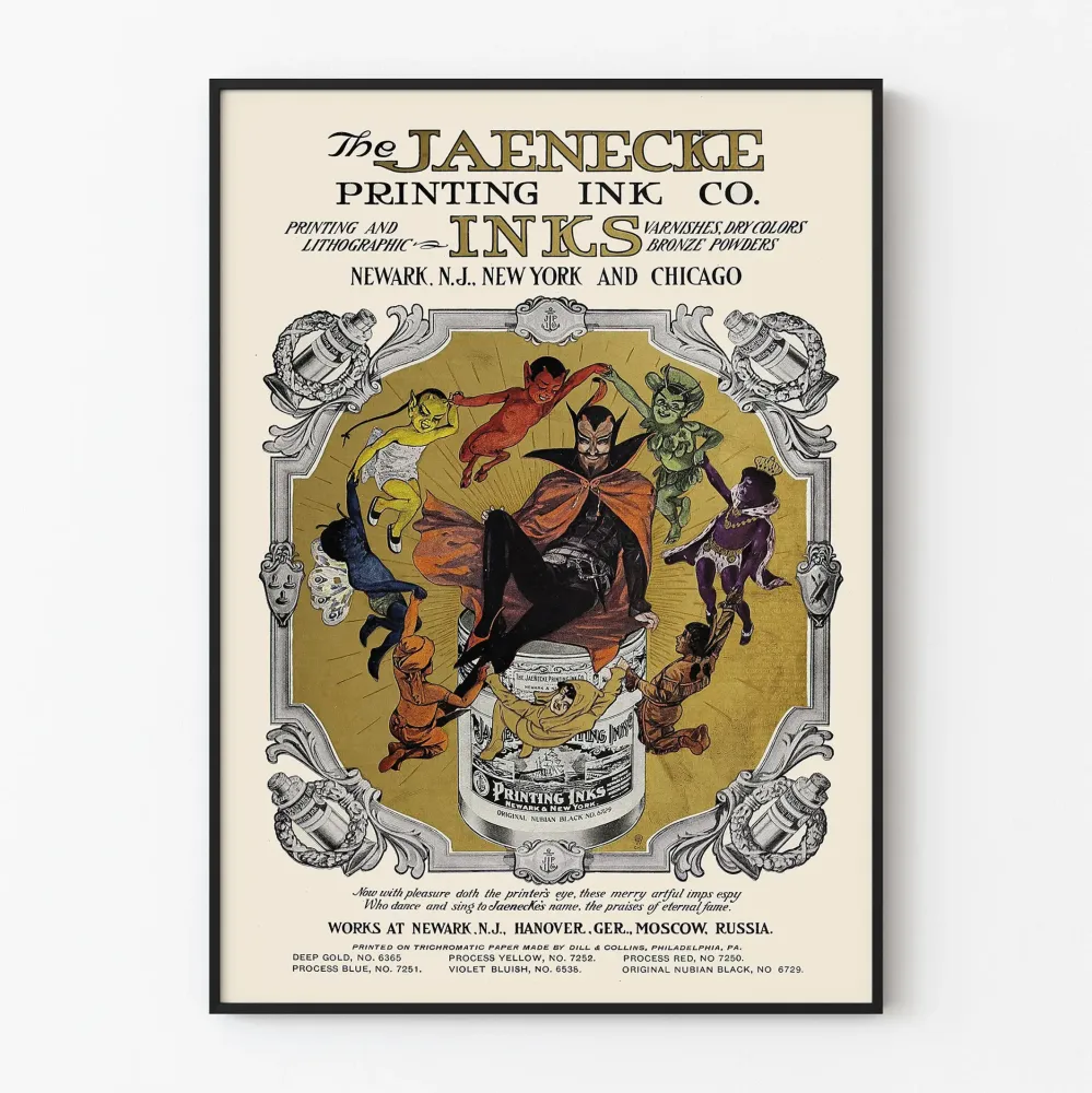 Vintagejuliste Jaenecke Printing Ink Co. - Retroseinänkoriste painettu