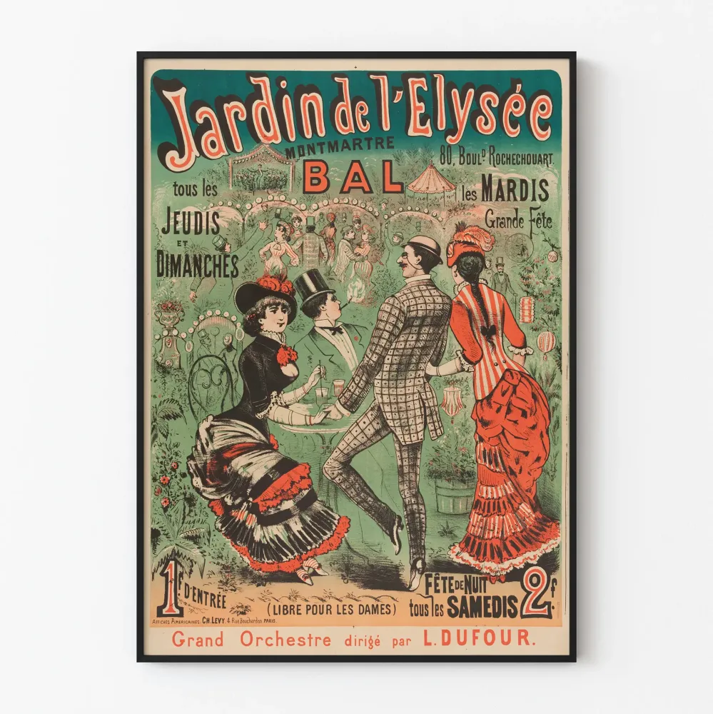 Vintagejuliste Jardin de l'Élysée Montmartre Bal à Rochechouart